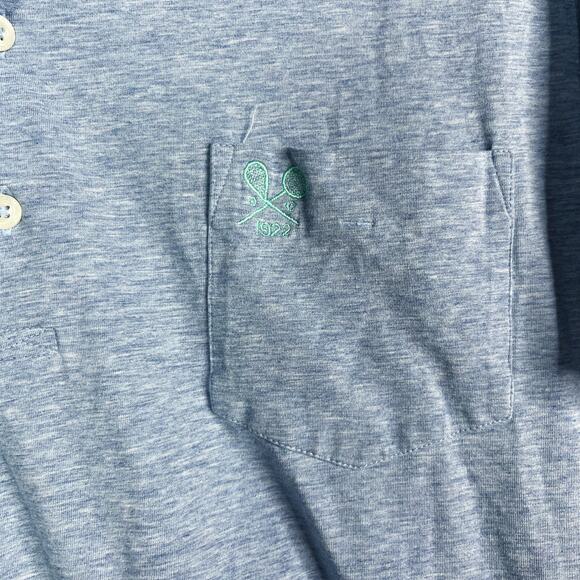 B Draddy Mens Medium M Blue Heather Pima Cotton Chest Pocket Short Sleeve Polo - Picture 8 of 8